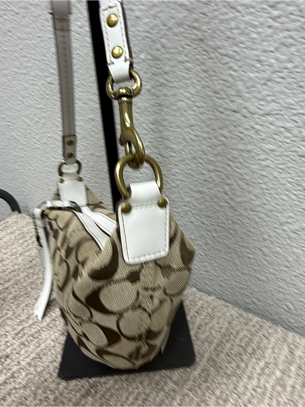 Y2K Coach Khaki/Chalk Mini Crescent Crossbody with Signature C Pattern